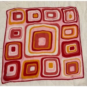 Anne Klein Silk Scarf Pink Red Orange Geometric Mod Square Print Vintage Style